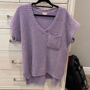 POL Oversized Short Sleeve V-Neck Tunic Sweater